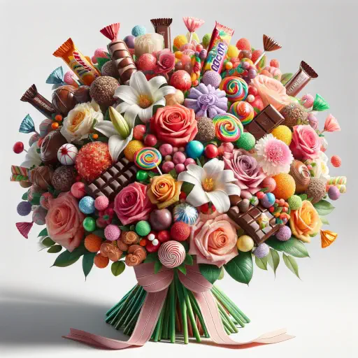 ramo de flores y dulces
